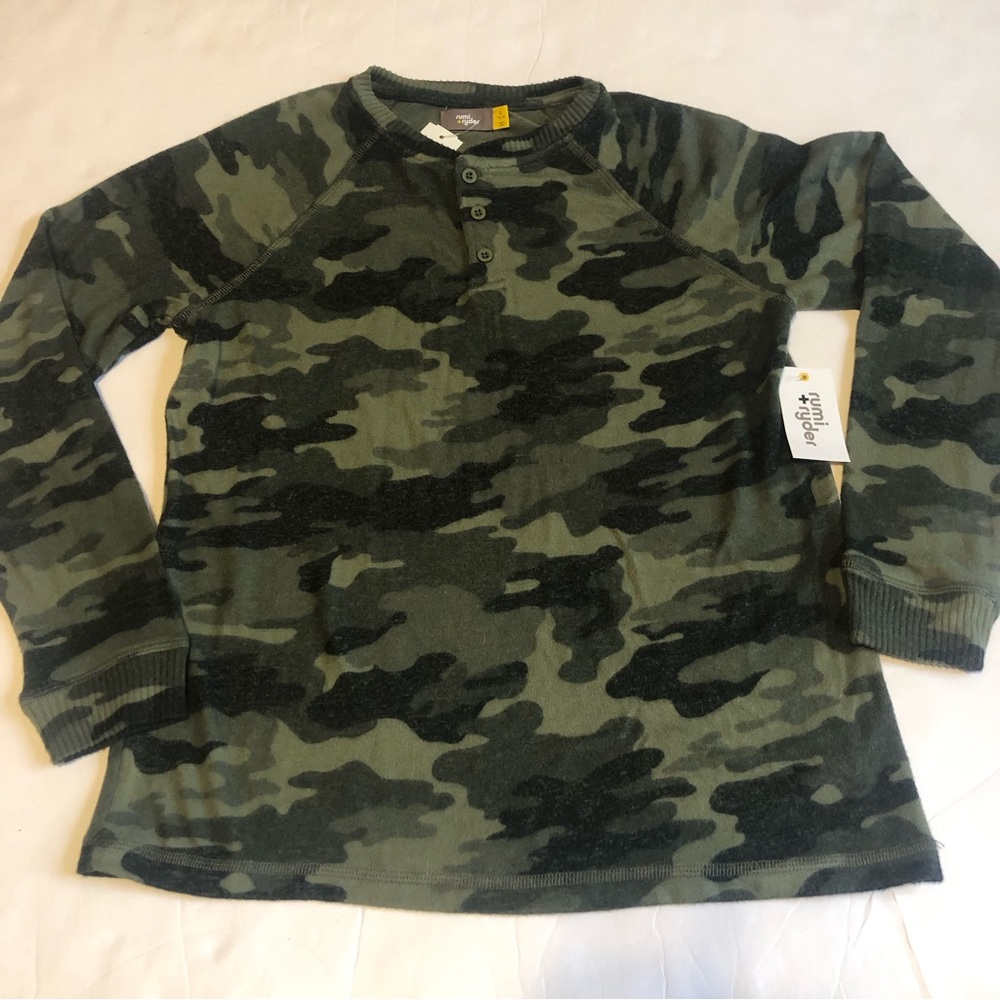 NWT Rumi + Ryder The Classic Cozy Henley Raglan Olive Camouflage Size L (12-14)